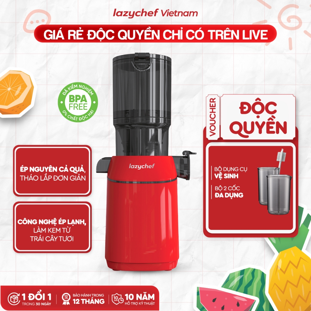 Máy Ép Chậm Nguyên Quả Premium 3S Lazychef, Máy Làm Kem, Bảo Hành Chính Hãng 12 tháng VHL