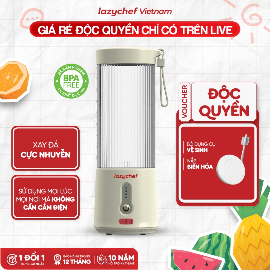 [HỎA TỐC] Máy xay sinh tố cầm tay 𝗟𝗮𝘇𝘆𝗰𝗵𝗲𝗳 𝘅𝗮𝘆 𝗱̄𝗮́ nhuyễn mịn, bảo hành chính hãng 12 tháng