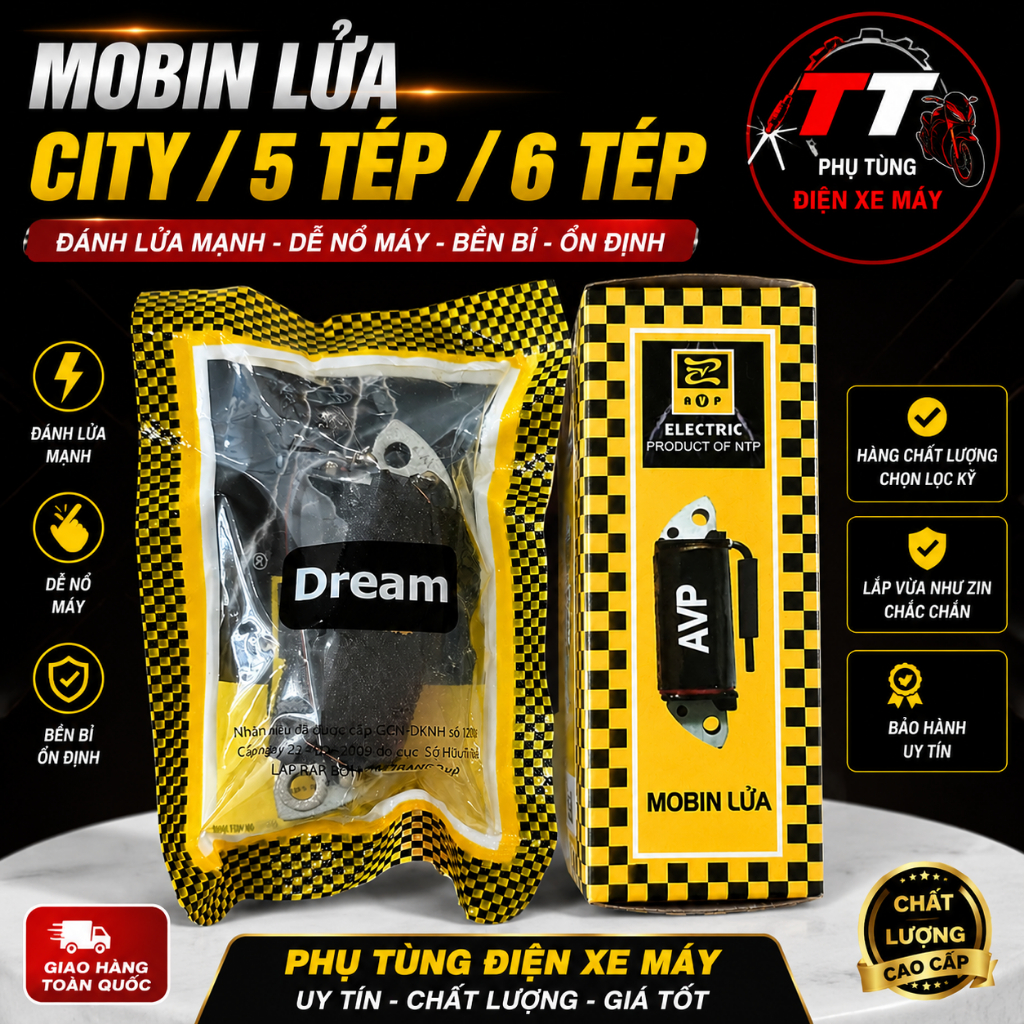Mobin Lửa City 5 Tép / 6 Tép Cho Dream Wave, Đánh Lửa Mạnh, Đề Nhanh, Xe Nổ Êm
