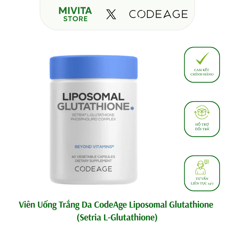 Viên Uống Trắng Da CodeAge Liposomal Glutathione (Setria L-Glutathione) Từ Mỹ 60 Viên