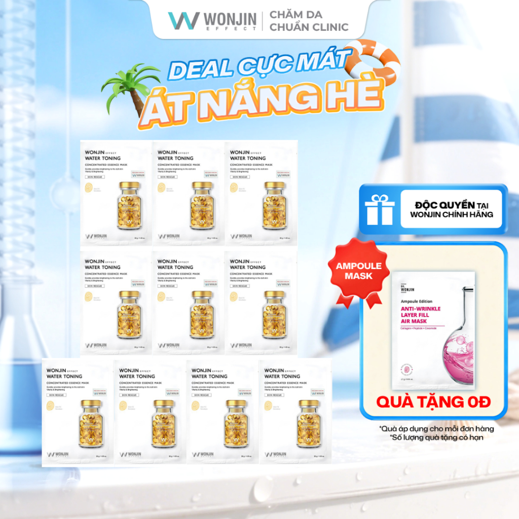 [Tặng 1 WonJin Ampoule] COMBO 10 Mặt Nạ Dịch Truyền Vitamin Giúp Dưỡng Sáng Trắng Da Wonjin Effect W