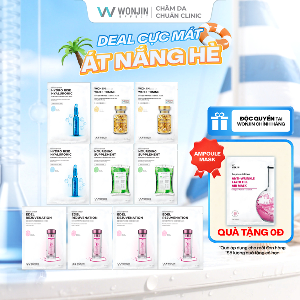 [Tặng 1 WonJin Ampoule] Combo 10 Mặt Nạ Dưỡng Da Chuyên Sâu MIX WonJin Effect Mask 30g x10 [KOL] [EF