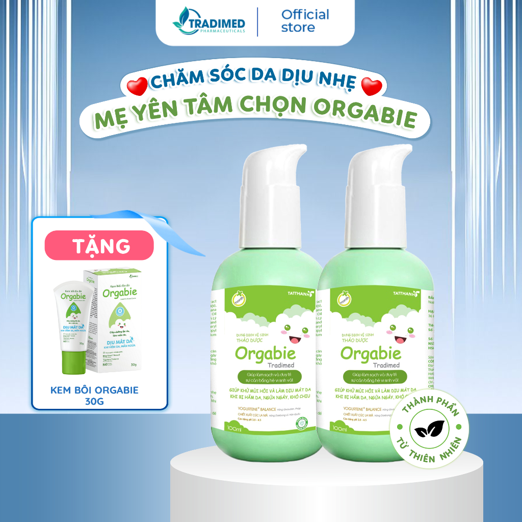 Combo 2 Dung Dịch Vệ Sinh Cho Bé Orgabie 100ml, Giúp Khử Mùi Vùng Kín, Giảm Hăm Cho Bé