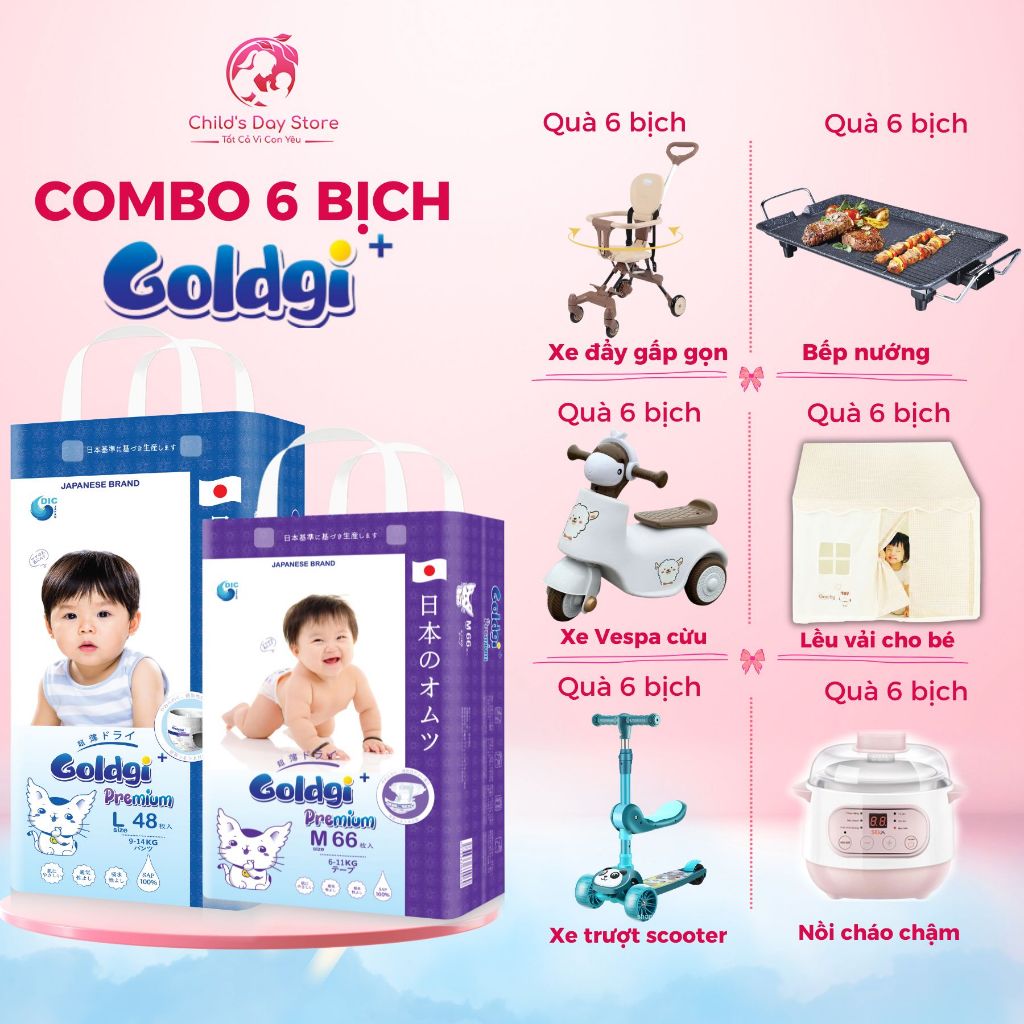 [COMBO 6 BỊCH] Bỉm Goldgi + Premium, Tã Goldgi+ Premium Siêu Thấm Hút Và Mềm Mại Cho Bé. Điểm bán ch