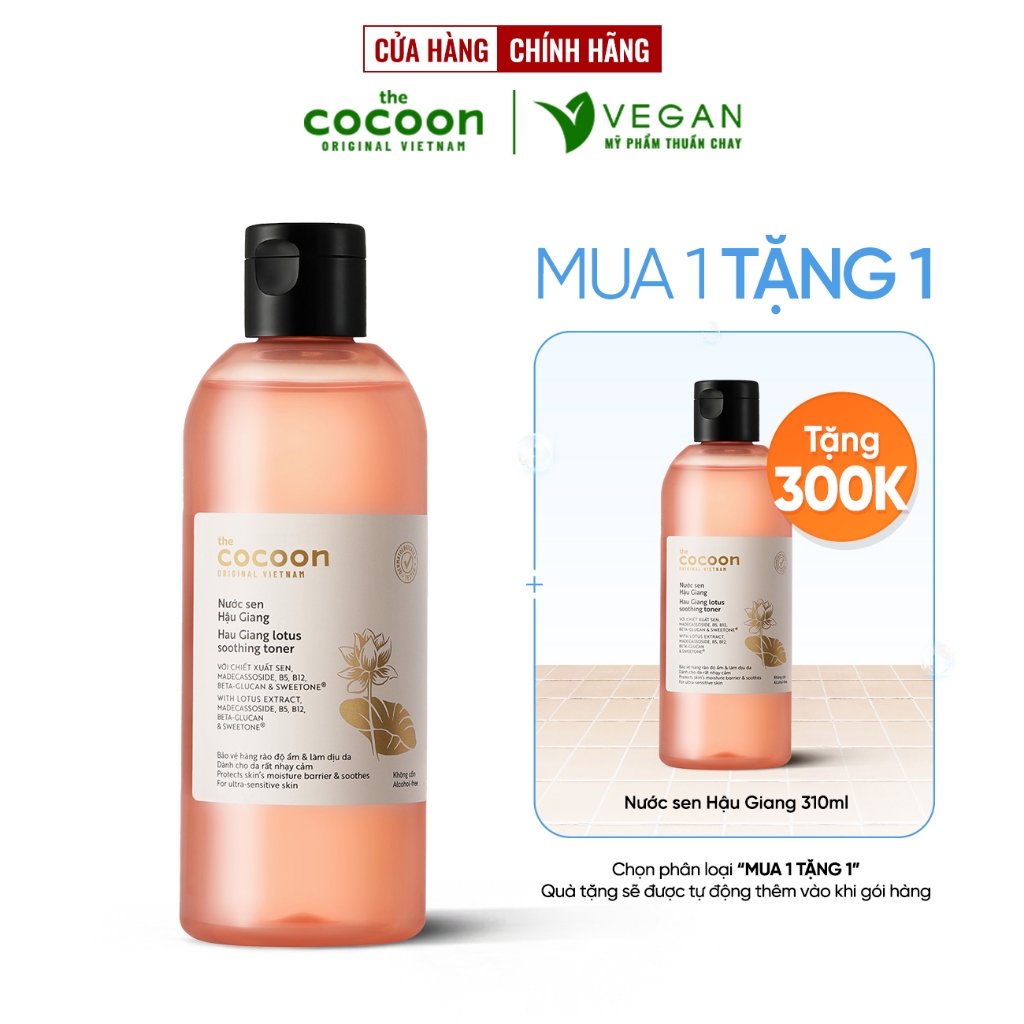 Toner Nước cân bằng da Sen Hậu Giang Cocoon 310ml thuần chay