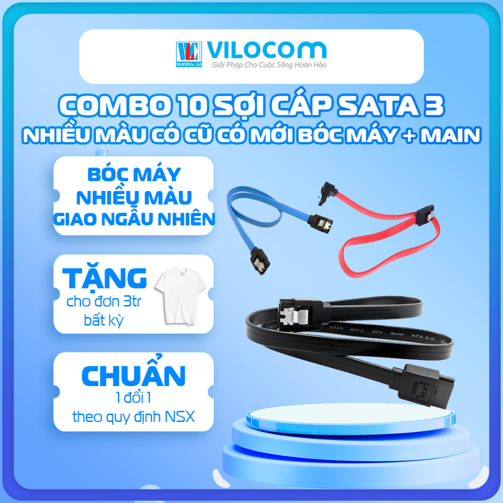 10 Sợi Dây cáp SATA 3 ZIN bóc máy 6gb/s giao ngẫu nhiên màu có cũ mới