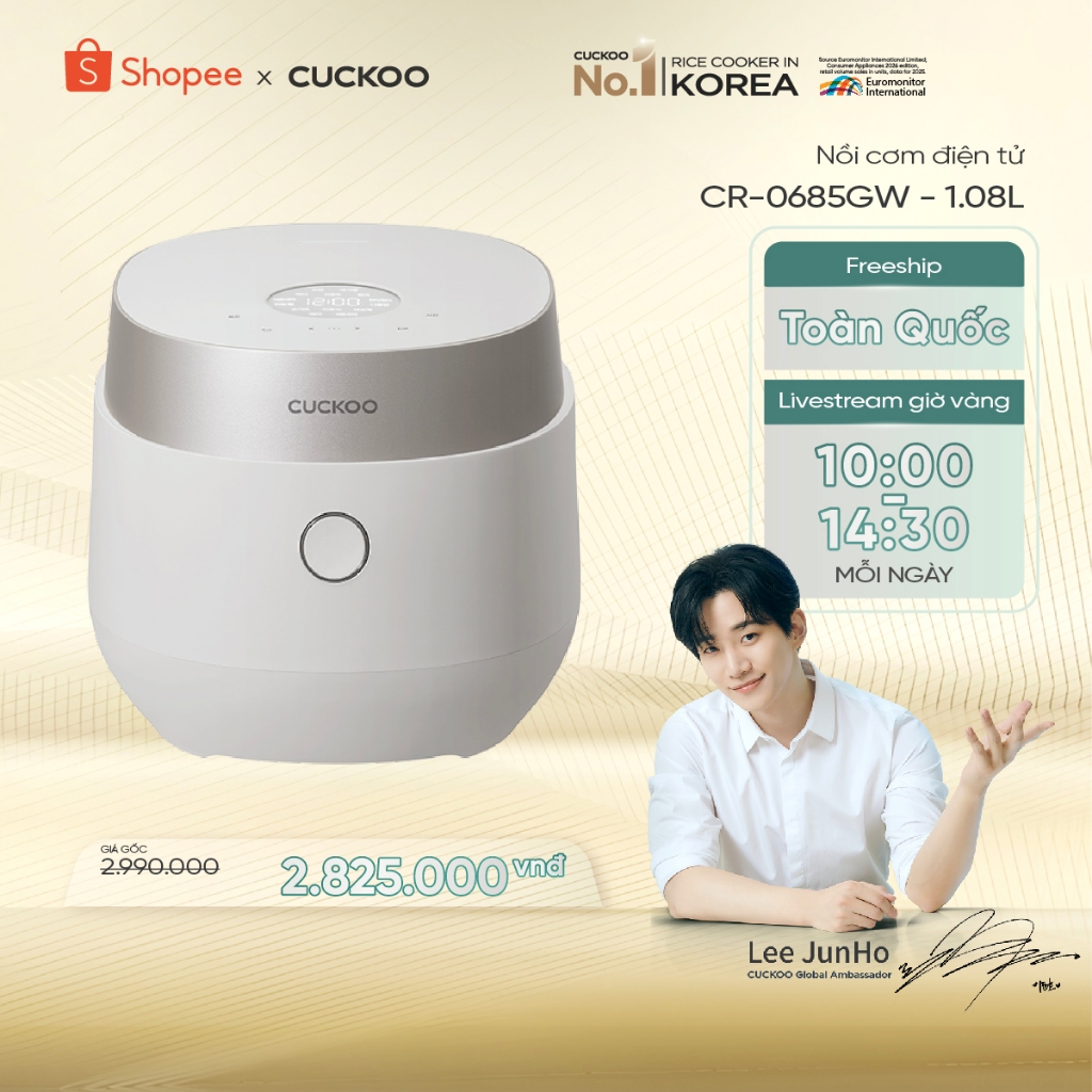 Nồi cơm điện Cuckoo 1.08L CR-0685GW - Lòng nồi chống dính - Hàng chính hãng