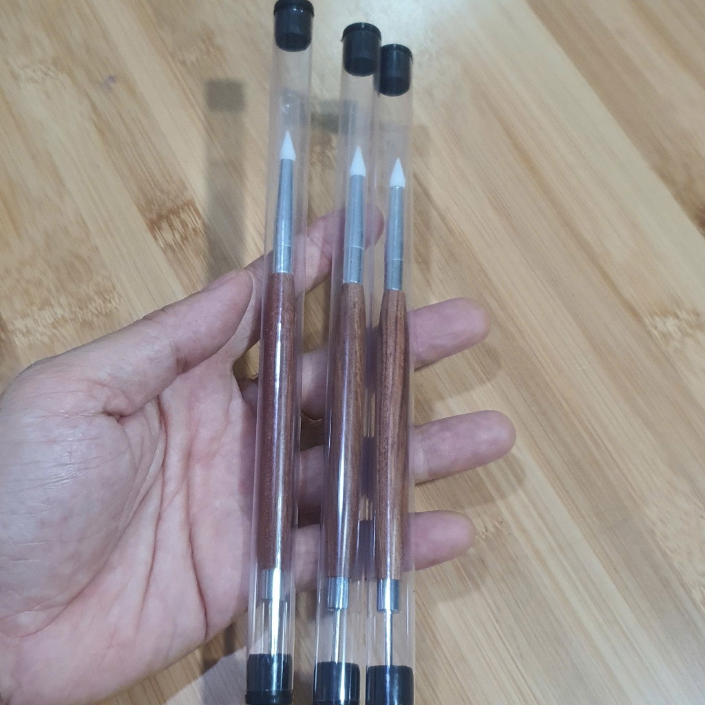 Cọ Làm Nail, Cọ Nặn Hoa Silicon 2 Đầu Cán Gỗ, CỌ làm nail -  Hoàng My