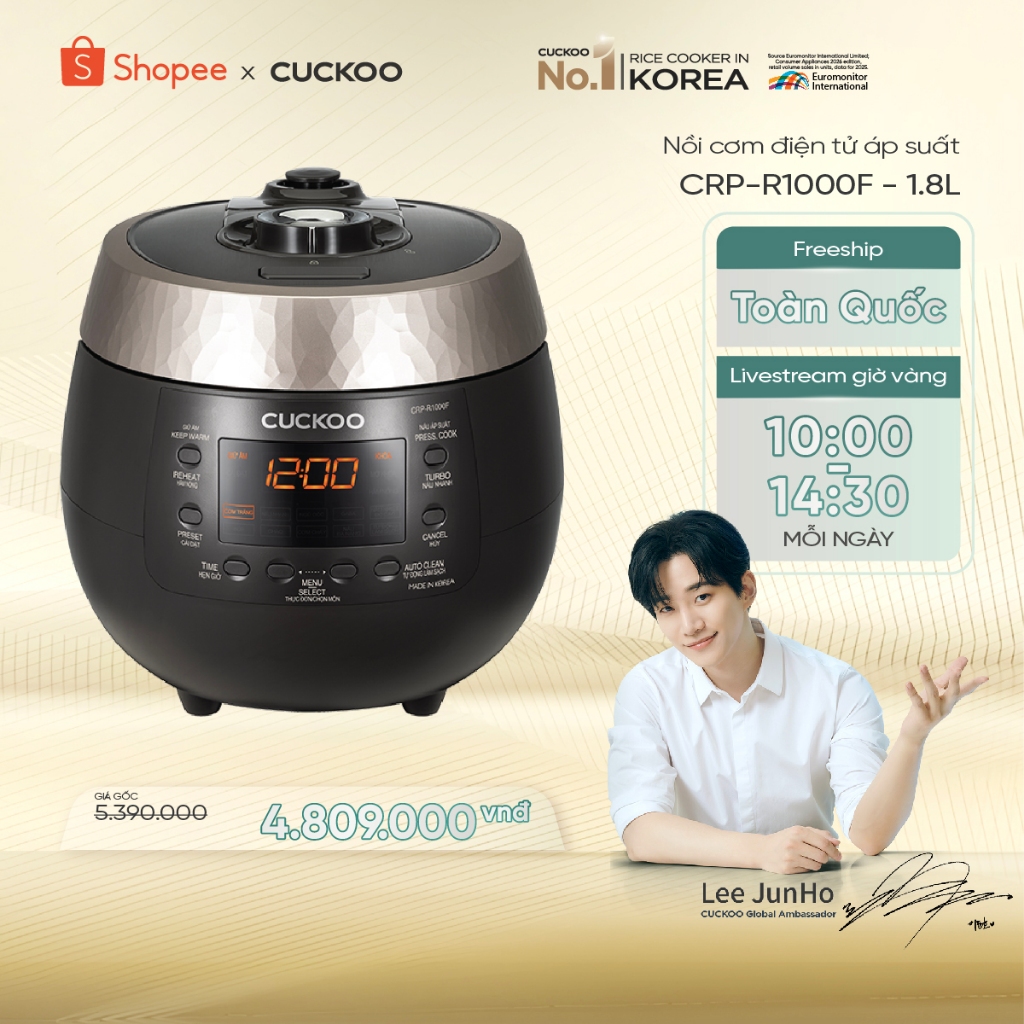 Nồi cơm điện tử áp suất Cuckoo 1.8 lít CRP-R1000F màu đen - lòng nồi chống dính cao cấp phủ Xwall Bl