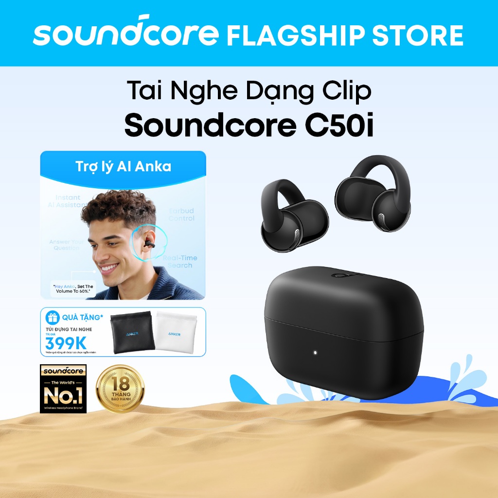 [NEW] Soundcore C50i by Anker, Open-Ear Headphones, Clip-On Earbuds, AI-Enhanced Calls, Comfortable and Iconic, D1101