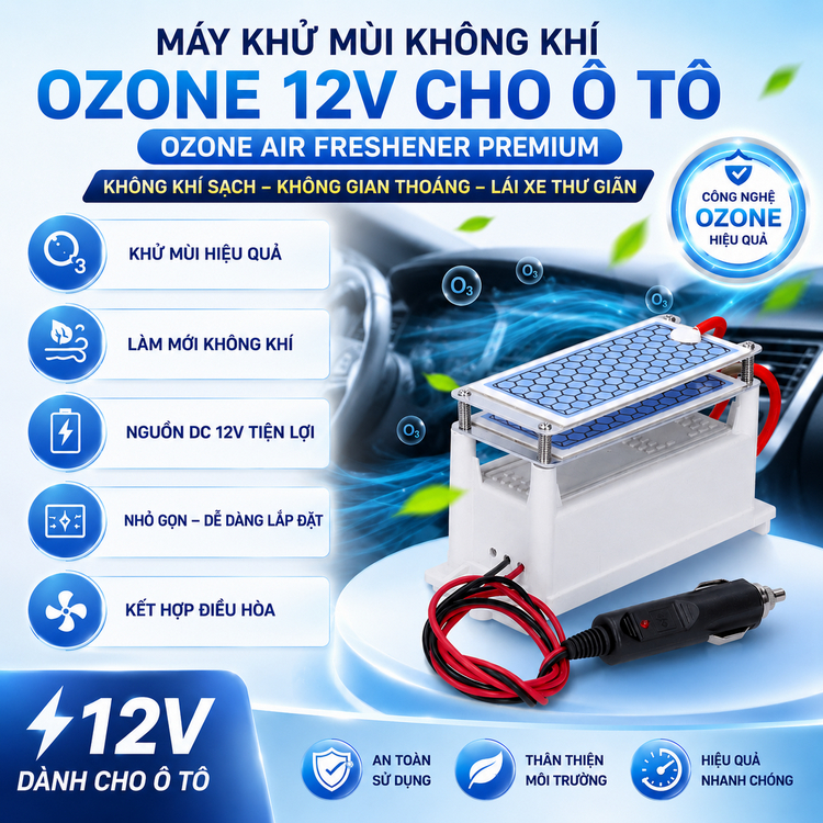 🌿⚡ Máy Khử Mùi Ozone Ô Tô 12V 10G – Car Ozone Generator Air Purifier