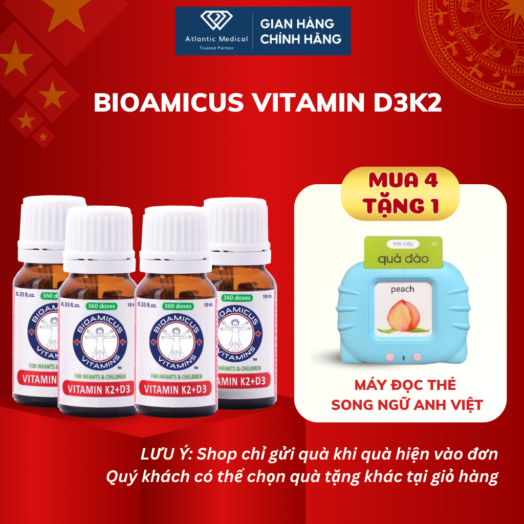 [Combo Quà Hời] BioAmicus Vitamin D3K2 MK7 Tinh Khiết Tăng Chiều Cao, Miễn Dịch Khỏe Mạnh, Bé Ngủ N