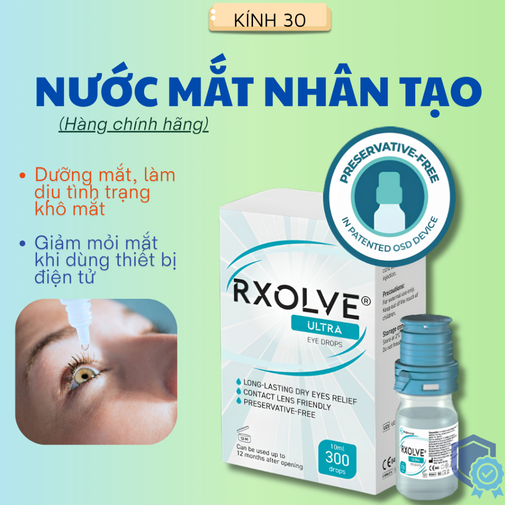 Nước Mắt Nhân Tạo RXOLVE ULTRA EYE DROPS (Lọ 10ml) - Dưỡng Ẩm, Giảm Khô,Cộm Mắt, Dịu Mắt