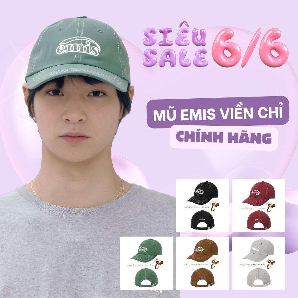 EMIS EM-02 Mũ Lưỡi Trai Hàn Quốc - Viền Chỉ Trắng Phong Cách Chính Hãng