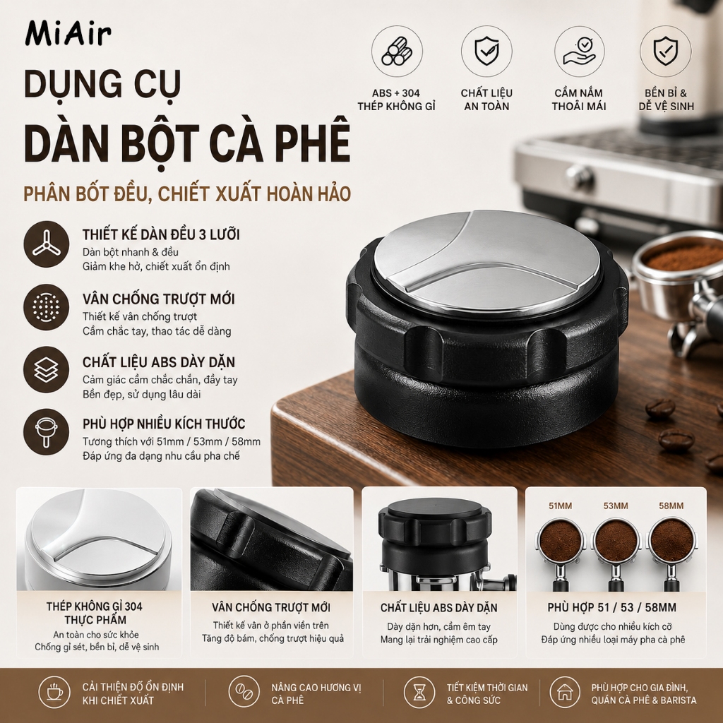 miAir Tamper OCD Tools Dụng Cụ San Phẳng Bột Cà Phê Espresso 51/58mm