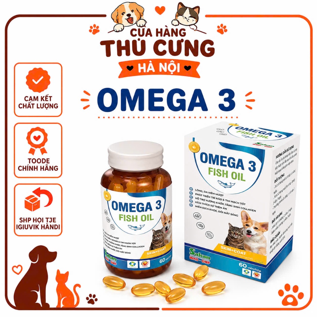 Dầu cá OMEGA 3 Sakan hộp 60 viên cho thú cưng