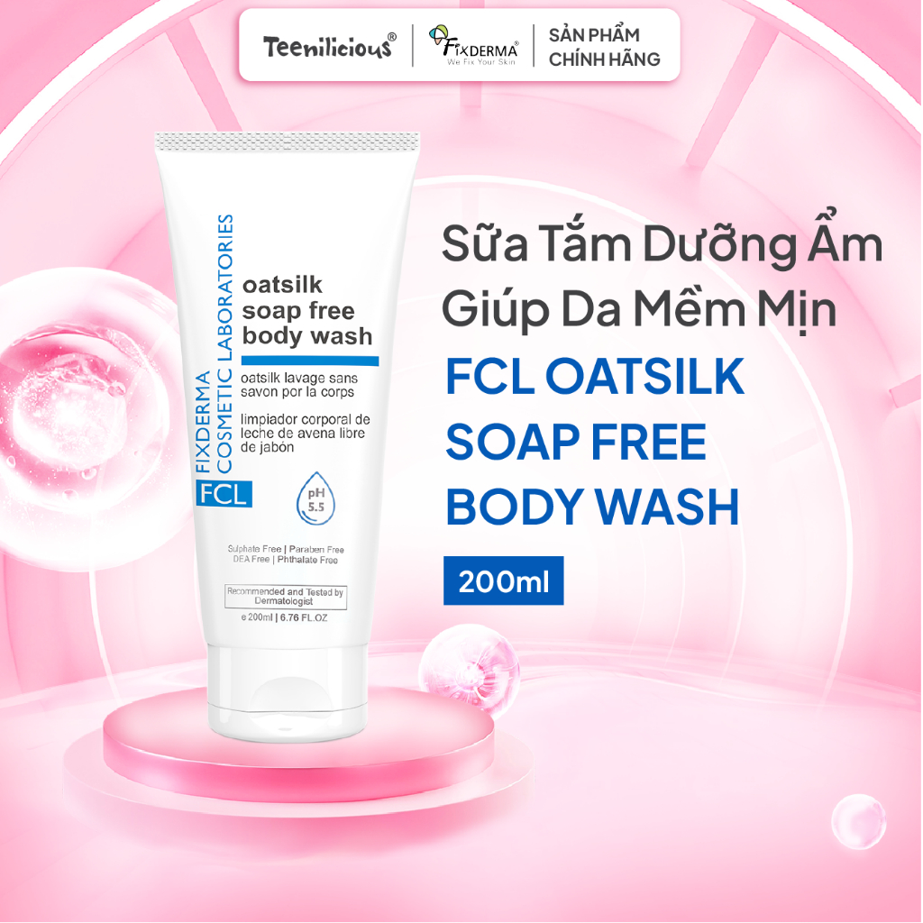 [Teenilicious & Fixderma] Sữa Tắm FCL Oatsilk Soap Free Body Wash 200ml Giúp Dưỡng Ẩm, Làm Mềm Mịn D