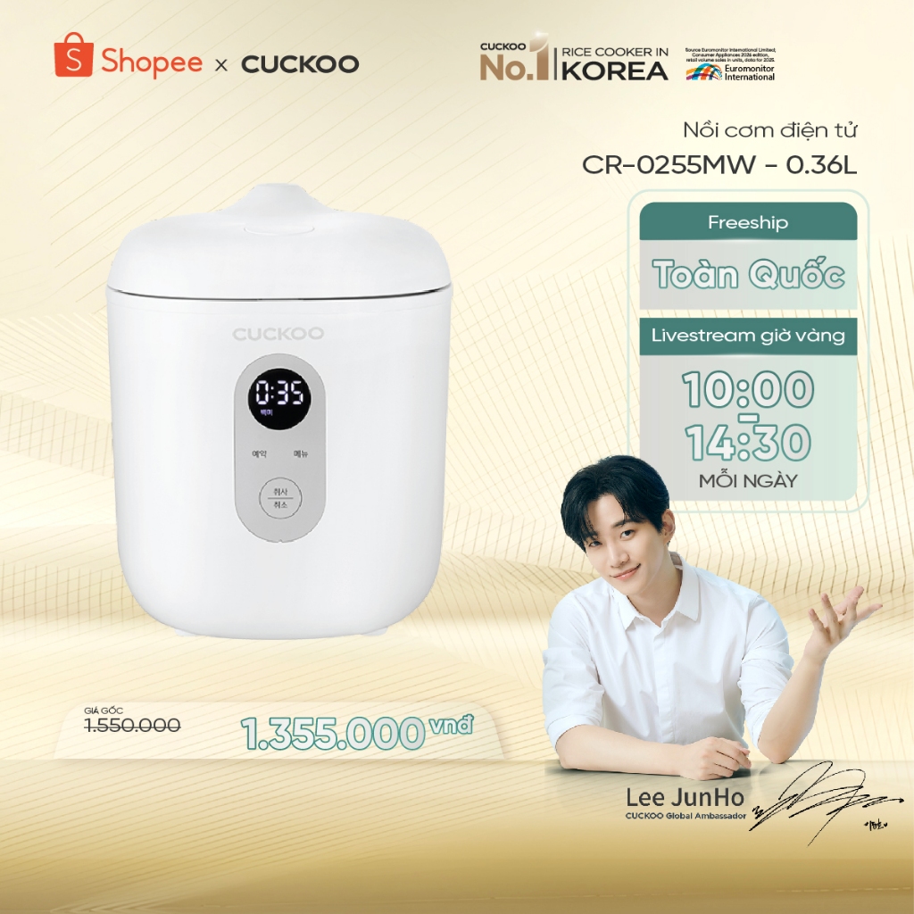 Nồi cơm điện Mini Cuckoo 0.36L CR-0255MW - Lòng nồi chống dính - Hàng chính hãng