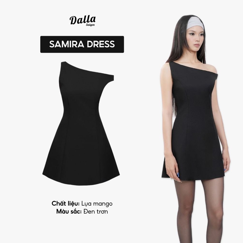 DALLA Đầm lệch vai ngắn dáng xoè (D48)