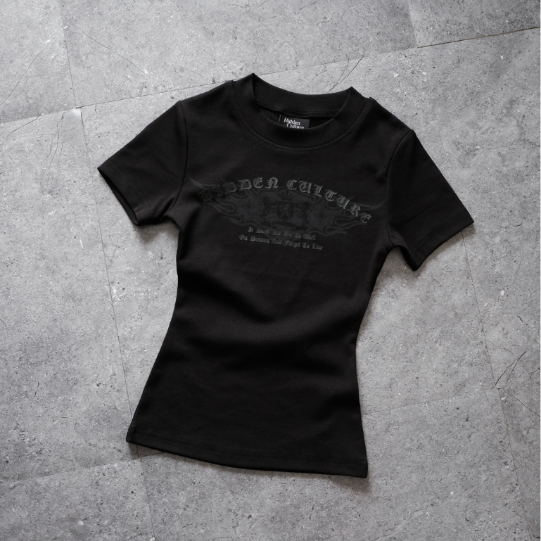 CÓ MÀU MỚI - Áo Thun Baby Tee Nữ Siêu Ôm Body Dáng Dài Hidden Culture - HIDDEN FLAME T-shirt - Black/Dark Gray