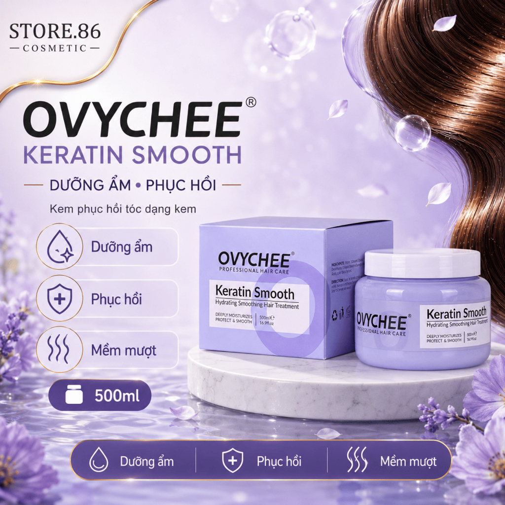 Keratin Phục Hồi Tóc Dạng Kem Ovychee Keratin Smooth Hair Treatment Dưỡng Ẩm, Phục Hồi Hũ 500ml