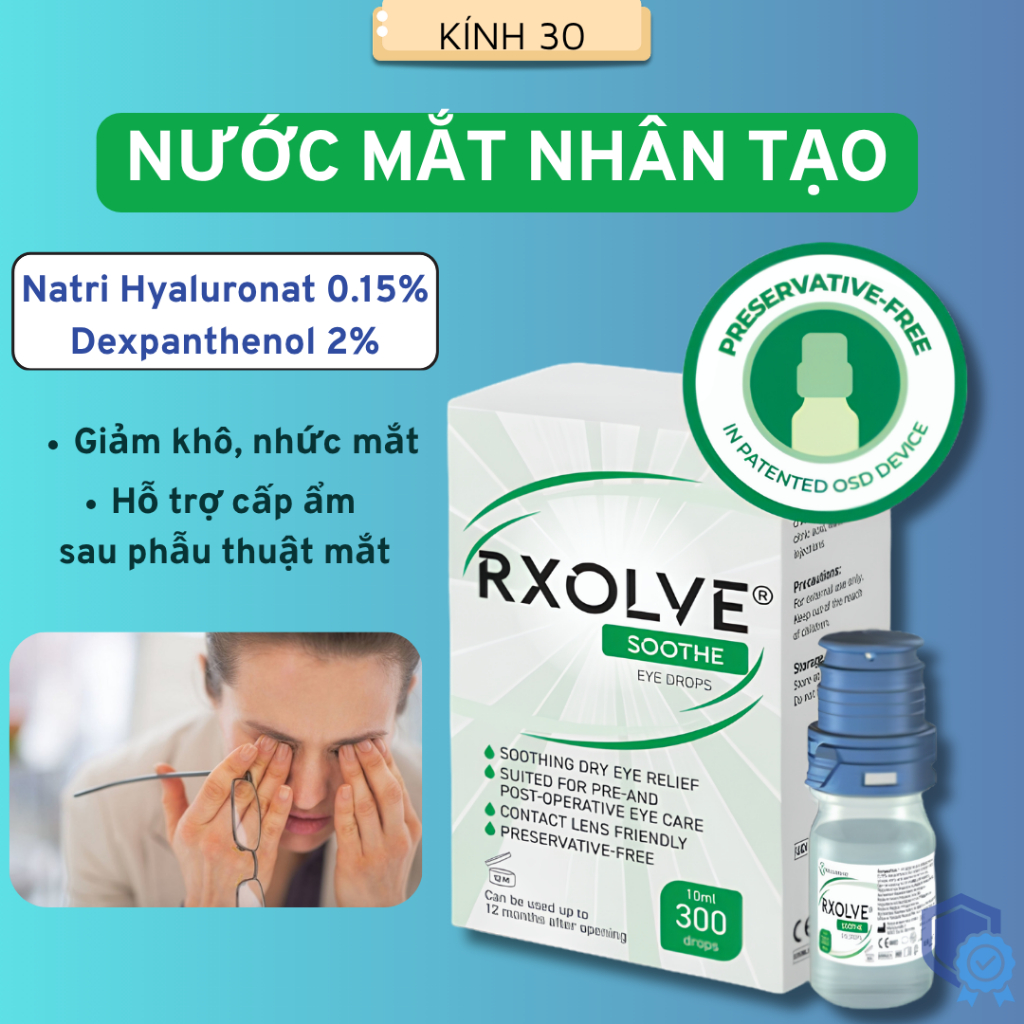 Nước Mắt Nhân Tạo RXOLVE SOOTHE EYE DROPS [Chính hãng] (Lọ 10ml) -  Giảm Khô Mắt, Dịu Mắt, Dưỡng Mắt