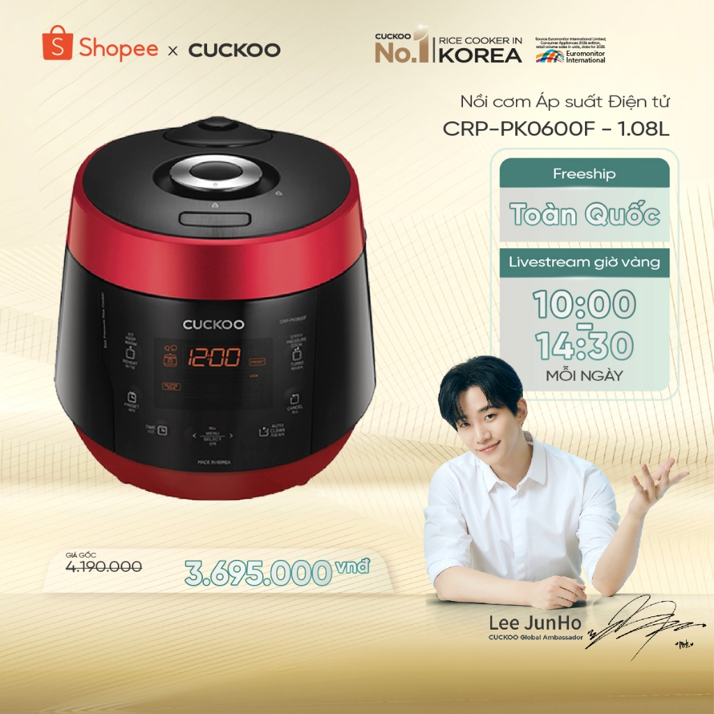 Nồi cơm Áp suất Điện tử Cuckoo CRP-PK0600F 1.08L- Sản xuất Hàn Quốc- Ngôn ngữ Tiếng Anh - Hàng chính