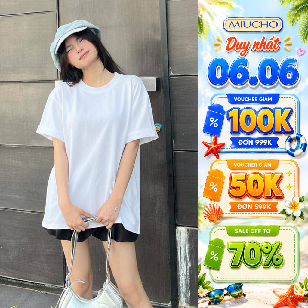 Áo thun form rộng Miucho co giãn dày dặn thoáng mát unisex nhiều màu ATT01