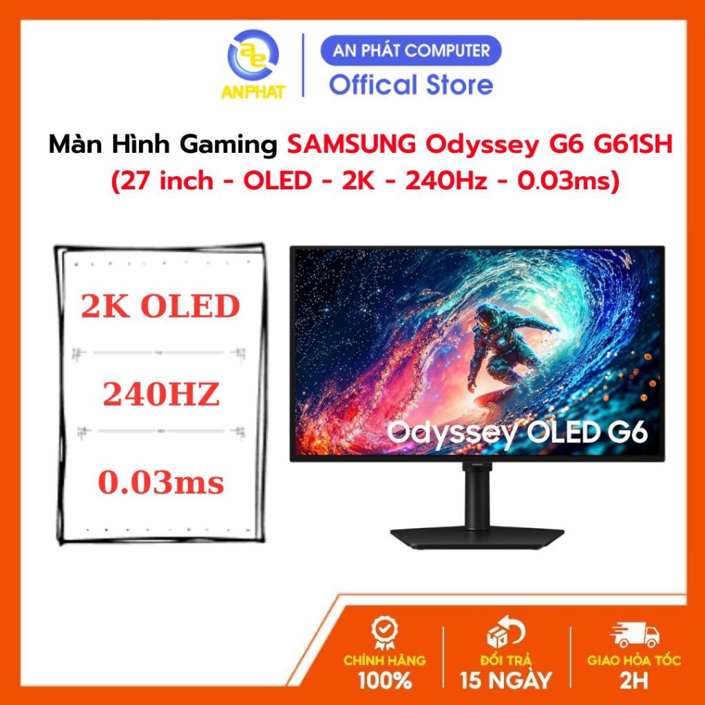[BH 24 tháng] Màn Hình Gaming SAMSUNG Odyssey G6 G61SH LS27HG612SEXXV (27 inch - OLED - 2K - 240Hz - 0.03ms - Nâng hạ)