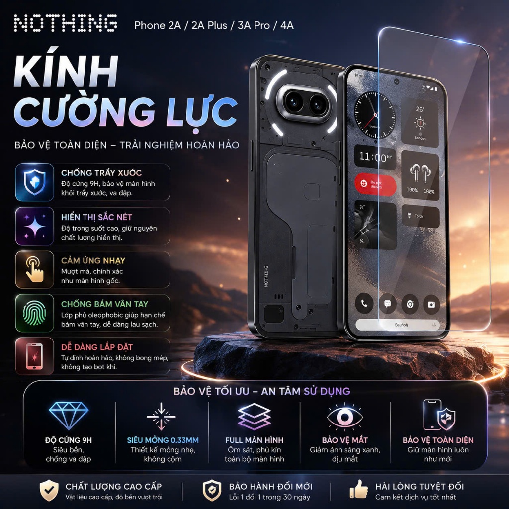 Kính Cường Lực Nothing Phone 3A/ 3A PRO/ Nothing Phone 4A/ 4A PRO/ Nothing Phone 2/ 2a/ 2a Plus Tron