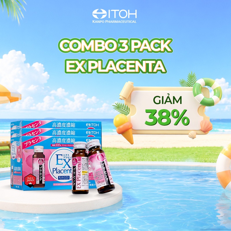 Combo 3 hộp Nước uống Placenta ITOH EX Placenta hỗ trợ cân bằng nội tiết, chống lão hóa và làm mờ th