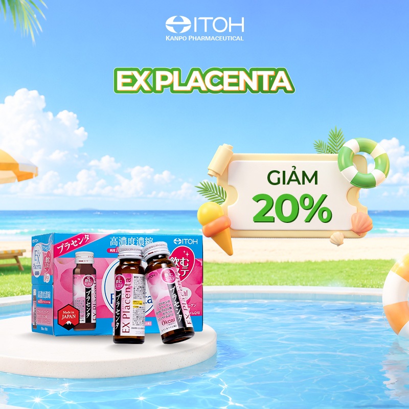 Nước uống Placenta ITOH EX Placenta hỗ trợ cân bằng nội tiết, chống lão hóa và làm mờ thâm sạm nám d