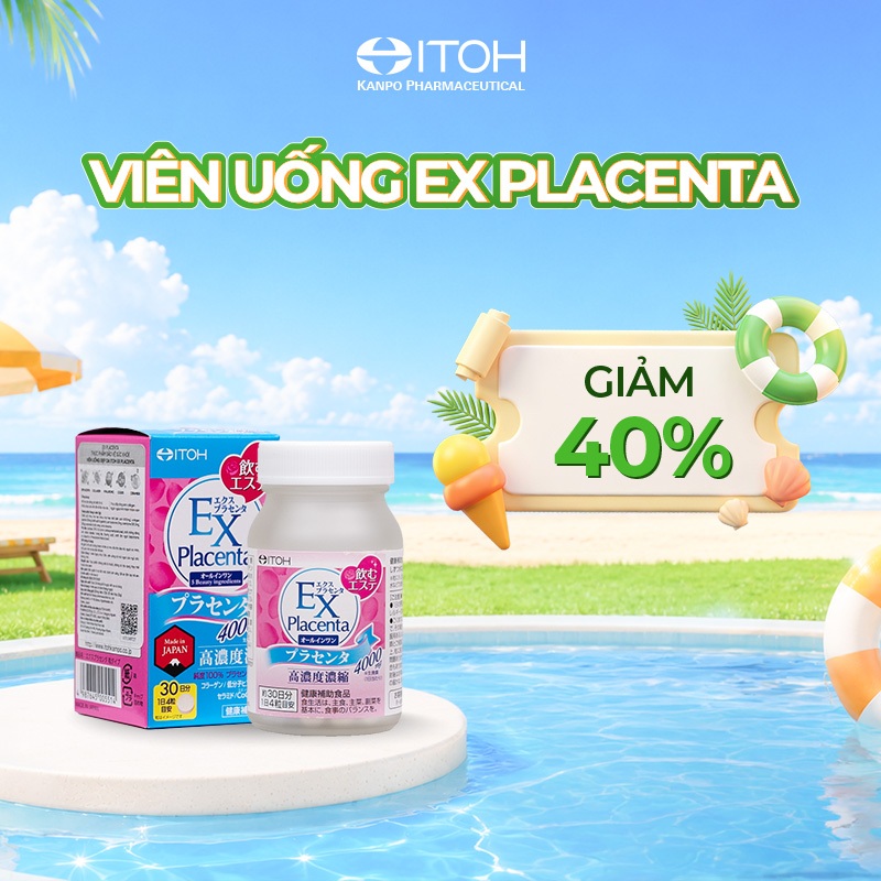 Viên uống Placenta ITOH EX Placenta 120 viên - Hỗ trợ cân bằng nội tiết, chống lão hóa và làm sáng đ