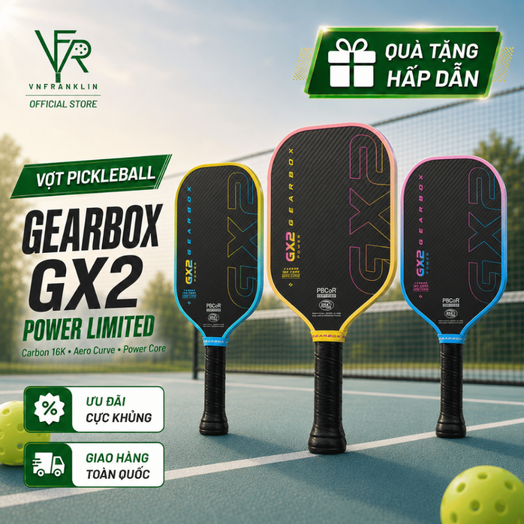 Vợt Pickleball Gearbox GX2 Power Elongated/Hybrid Limited Edition Chính Hãng – Đánh Mạnh Kiểm Soát T