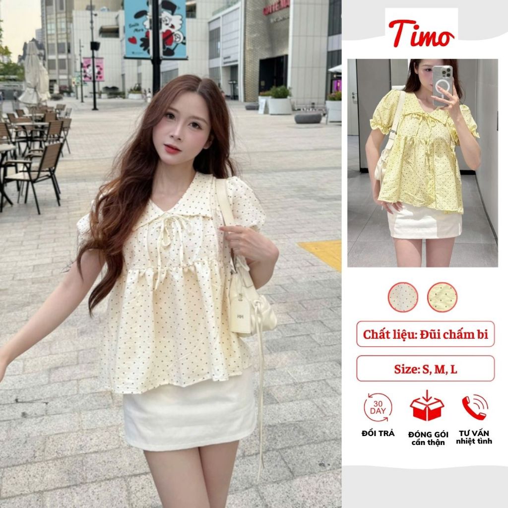 Áo sơ mi babydoll chấm bi cổ bẻ phối nơ mặc đi làm đi chơi thoải mái (kèm quà tặng) AOT125 | BigBuy360 - bigbuy360.vn