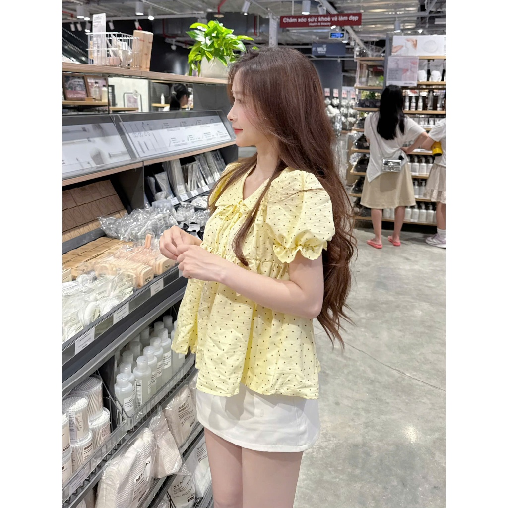 Áo sơ mi babydoll chấm bi cổ bẻ phối nơ mặc đi làm đi chơi thoải mái (kèm quà tặng) AOT125 | BigBuy360 - bigbuy360.vn