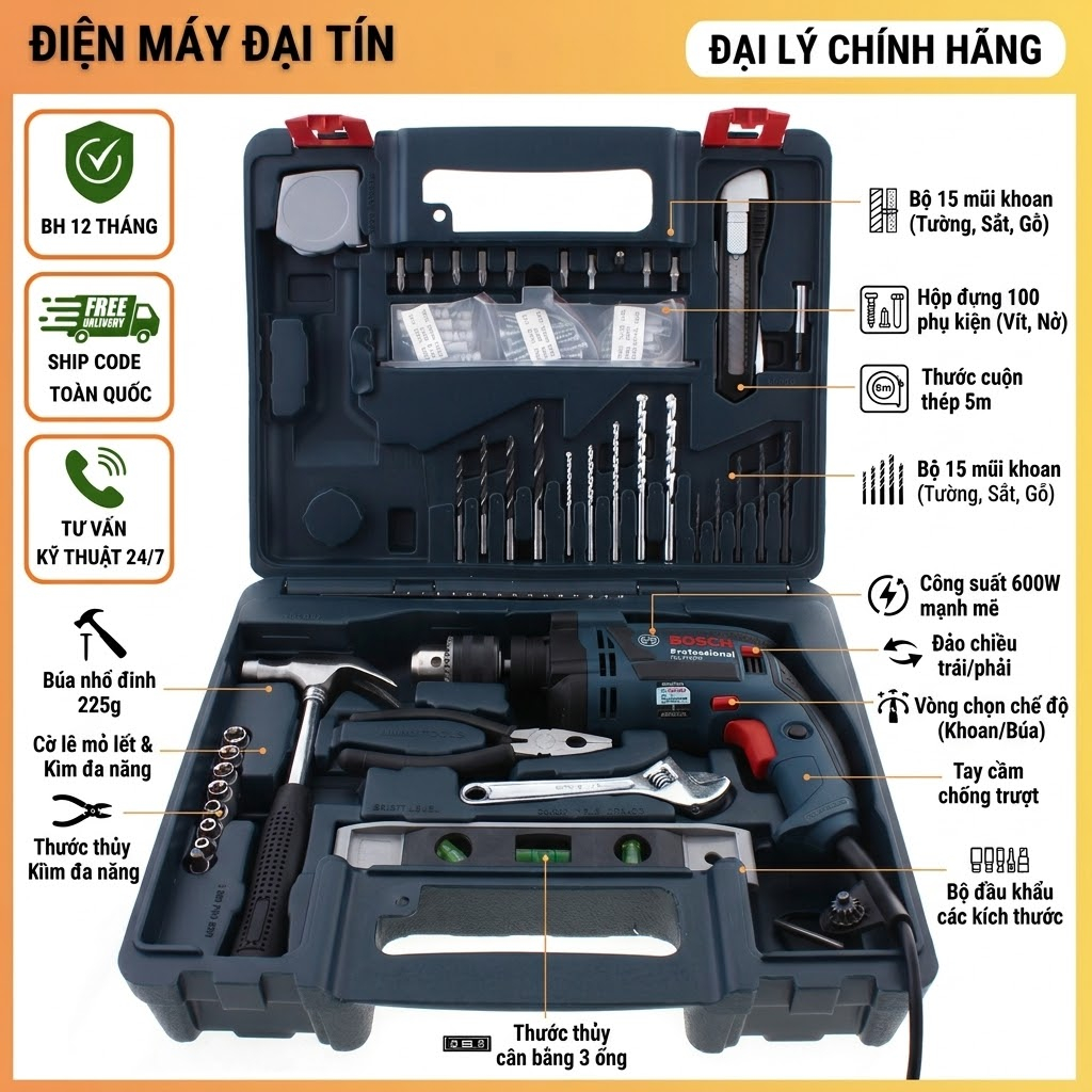 Bộ máy khoan Bosch GSB 600 100 món 06011A03K1 (chính hãng có Vat)