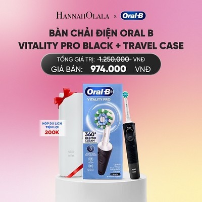 [Hannah Olala x Oral B] Bàn Chải Điện ORAL B Vitality Pro Black With Travel Case Chính Hãng, BH 1 đổi 1, Sạch Sâu