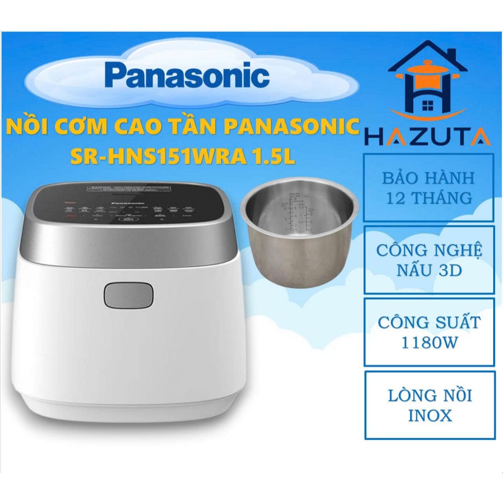 Nồi cơm cao tần Panasonic SR-HNS151WRA & SR-HN151KRA 1.5 lít, lòng nồi inox, hàng chính hãng, bảo hà