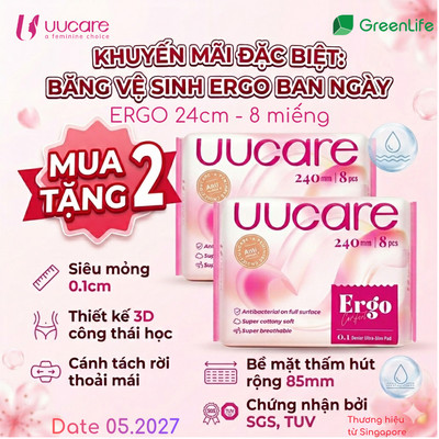 Combo Băng vệ sinh UUcare Ergo ban ngày 24cm 8 Miếng/gói