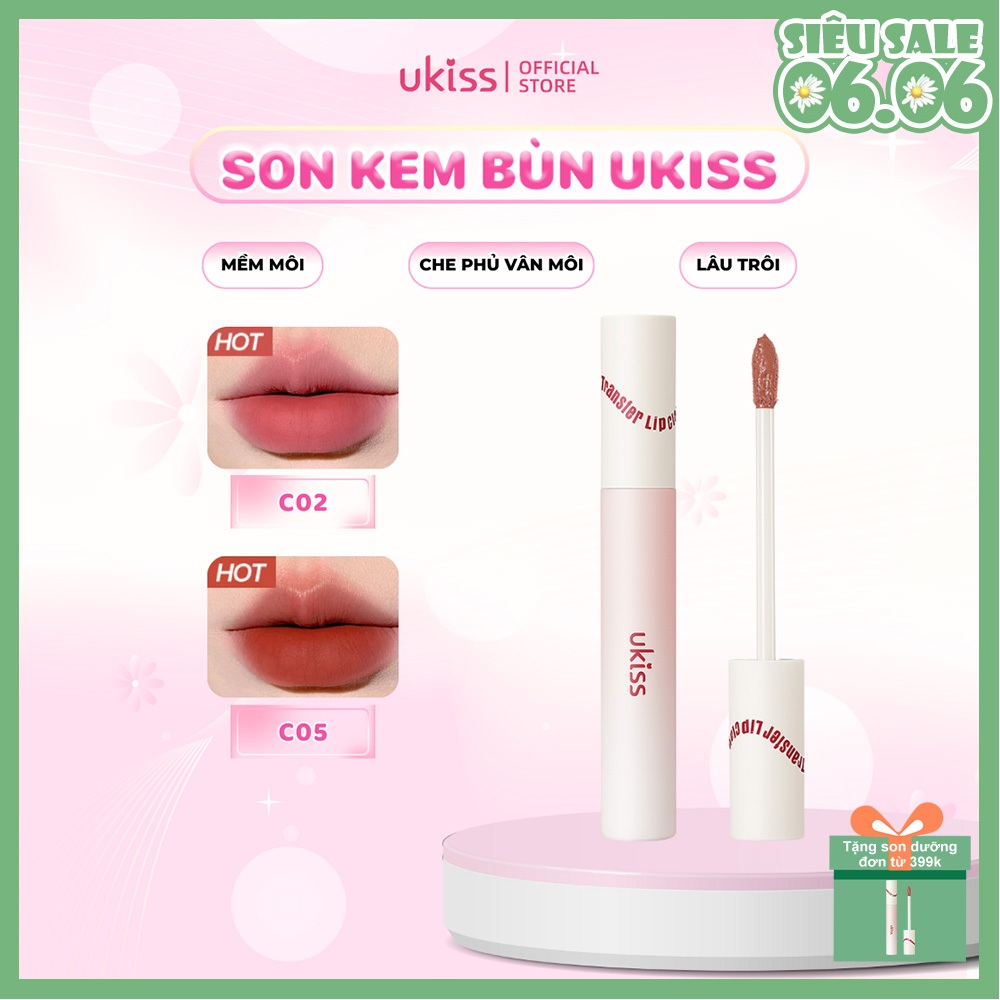 UKISS Son Kem Bùn Lâu Trôi Ukiss, Mềm Mượt Dễ Dàng Thoa Tán, Giữ Ẩm Nhẹ, Làm Đầy Rãnh Môi 3g