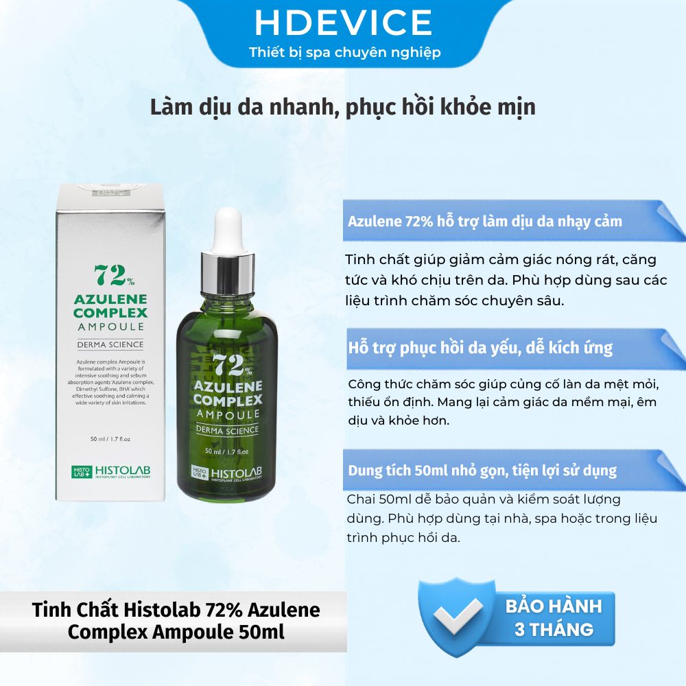 Ampoule Azulene Histolab 72% 50ml - Làm Dịu Da Nhạy Cảm, Cấp Ẩm, Phục Hồi - Dùng Cho Spa