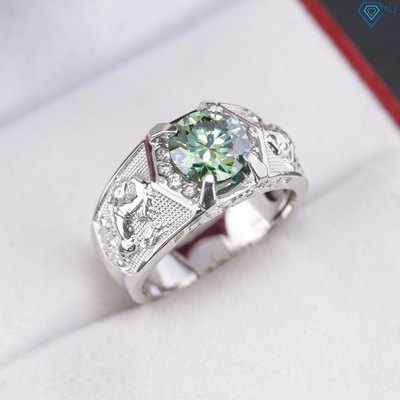 Nhẫn bạc nam Moissanite mã đáo thành công đá 8ly xanh kèm thẻ tra cứu đá xi kim sang trọng NNAM0259 - Trang Sức TNJ