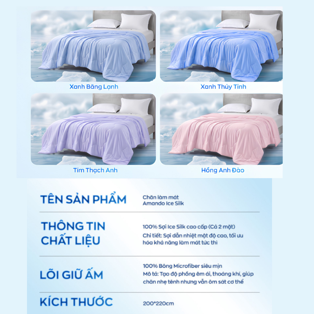 [VOUCHER TẠI LIVE] Chăn Điều Hòa Cao Cấp Amando Ice Silk 2mx2m2, Chăn Mùa Hè Mát Lạnh, Chăn Chần, Mền Lạnh, Chăn Lạnh | BigBuy360 - bigbuy360.vn