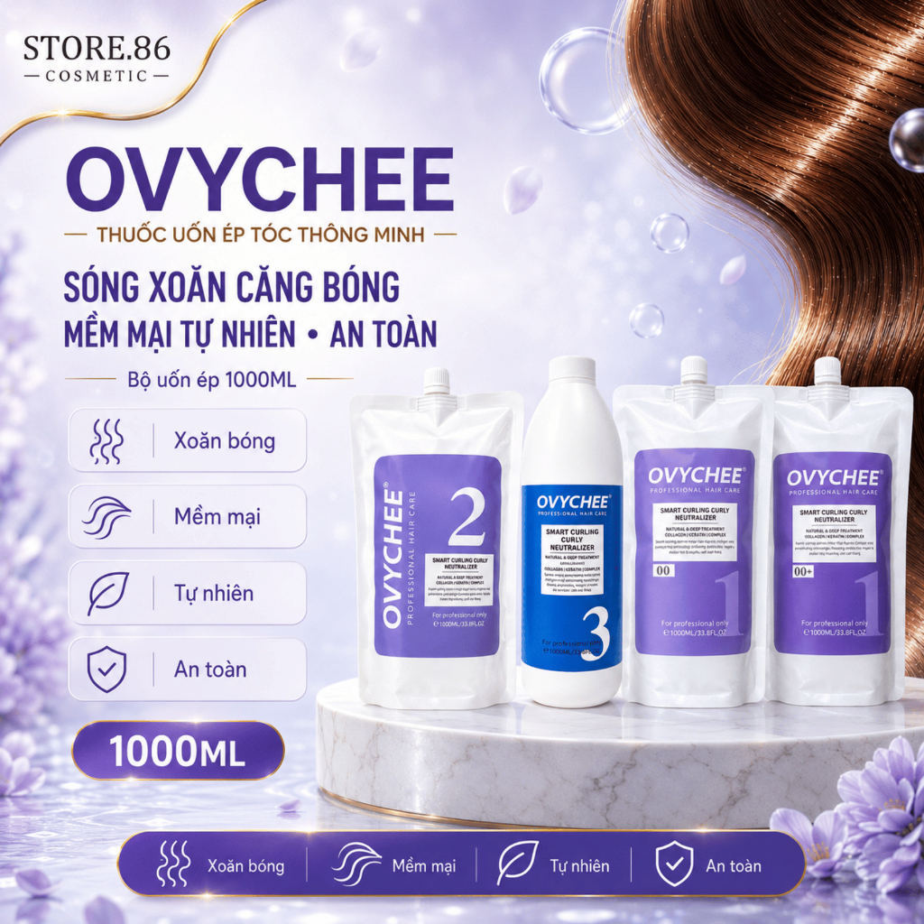 Thuốc Uốn Ép Tóc Thông Minh Ovychee 1000ML- Sóng Xoăn Căng Bóng, Mềm Mại Tự Nhiên, An Toàn