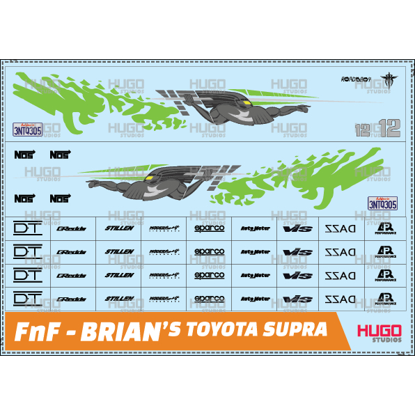 Hugo Studios Decal trượt nước Fast And Furious Toyota Supra Brian tỉ lệ 1/64 chưa phủ clear