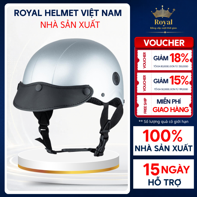 Mũ Bảo Hiểm Nửa Đầu Lưỡi Trai Chính Hãng Asia  MT-128B Thiết Kế Cao Cấp Cho Nam Nữ Royal Helmet Viet