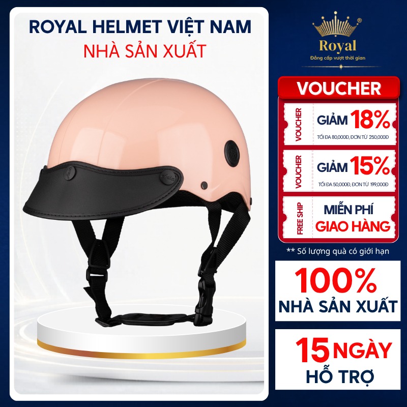 Mũ Bảo Hiểm Nửa Đầu Lưỡi Trai Chính Hãng Asia MT-128B  Nam Nữ Có Lỗ Thông Gió Thoáng Mát Royal Helme