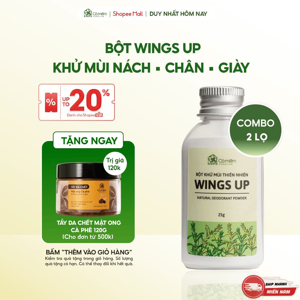 Combo 2 Bột Khử Mùi Wings Up Khử Mùi Hôi Chân Hôi Nách Cỏ Mềm 25g