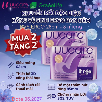 Combo Băng vệ sinh UUcare Ergo ban ngày và đêm 28cm 8 Miếng
